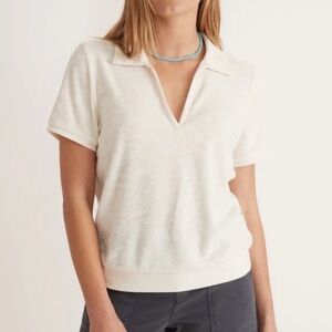 Marine Layer Johnny Collar Terry Cloth Polo Shirt, antique white, small